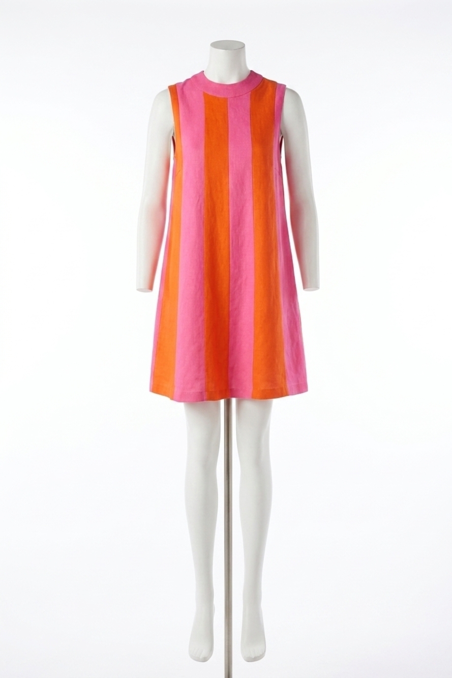 NEW THML women's cammie sunset stripe high neck midi dress in pink/orange